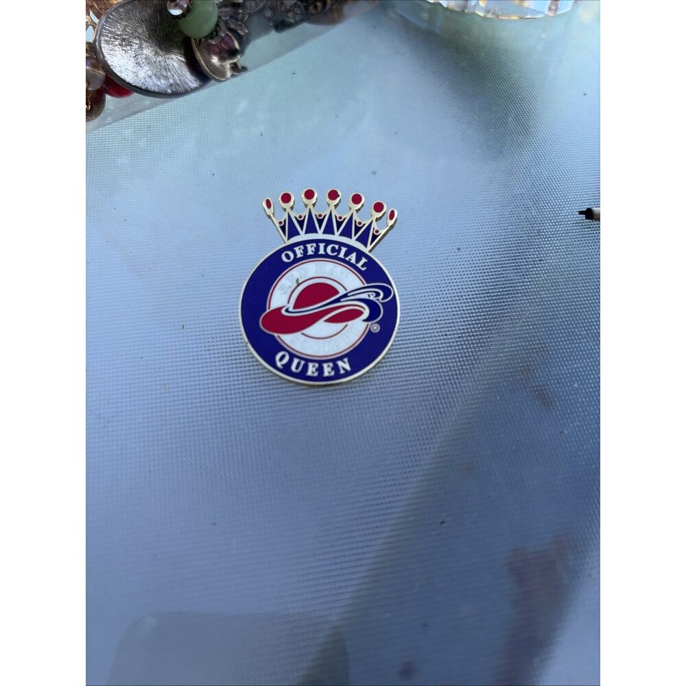 Pin Lapel Brooch 2" Red Hat Society Club Official Queen Gold Tone Hatters Purple